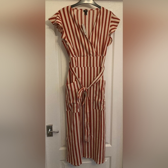 River Island Dresses & Skirts - River Island Red Stripe Tie Waist Midi Dress Size 10 RRP £38